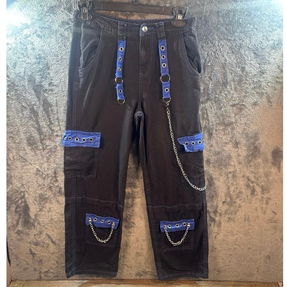 Hot Topic x Black & Blue Grommet Suspenders Women’s Wide Leg Pants 7 Goth/Rave